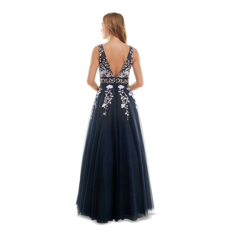 SAY YES TO THE Womens Navy V Back Tulle Lined Sleeveless Formal Dress 1 - Picture 2 of 3